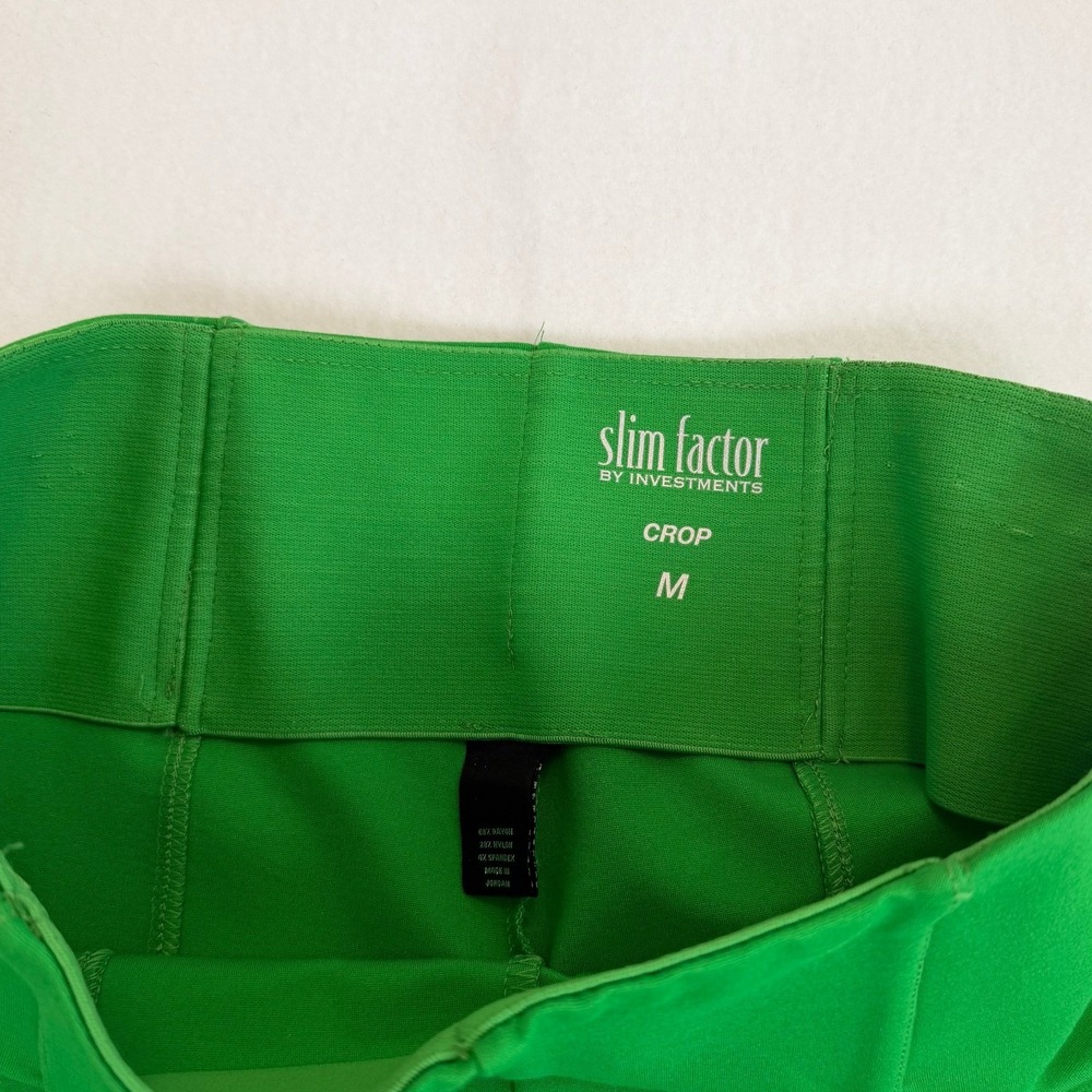 Slim Factor by Investments Green Crop Flare Pants Side Slit Women's Size M - Picture 5 of 6